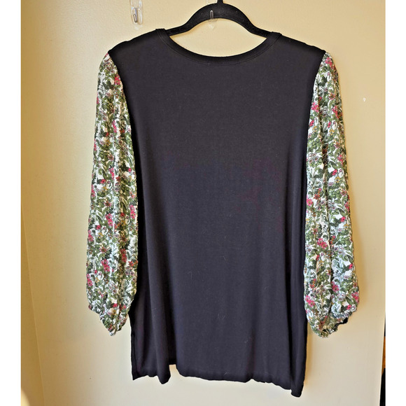 Kim and Cami Black Blouse Floral Sheer Sleeves Size XL Boho Artsy - Picture 4 of 7